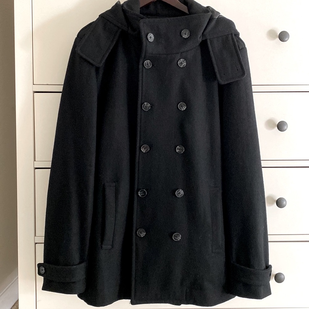 Forever 21/21 Men | Black Pea Coat with Hood | Size XL